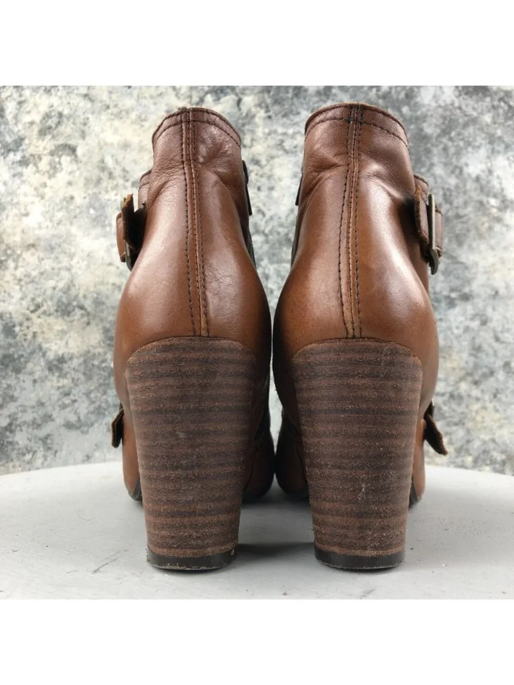 Miz Mooz Women's Size 8.5 Sal Whiskey Brown Leather High Heel Ankle Booties